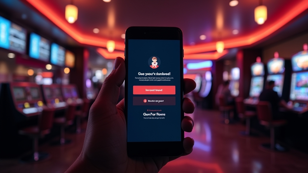 Smartphone mit Downloadseite und Installationshinweisen im Casino-Look