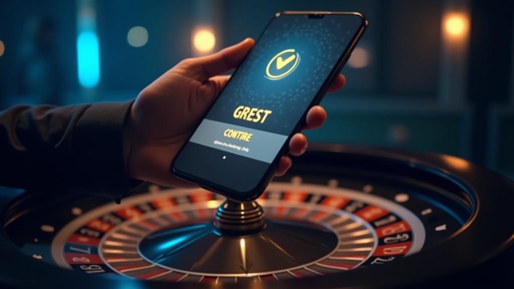 Spieler bestätigt eine Einzahlung am Smartphone neben einem Roulettetisch